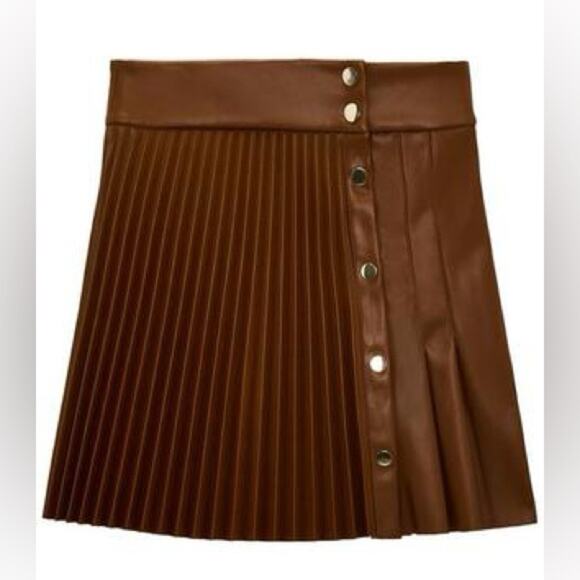 ZARA Gold Button High Waisted Accordian Pleated Mini Skirt - Picture 3 of 9
